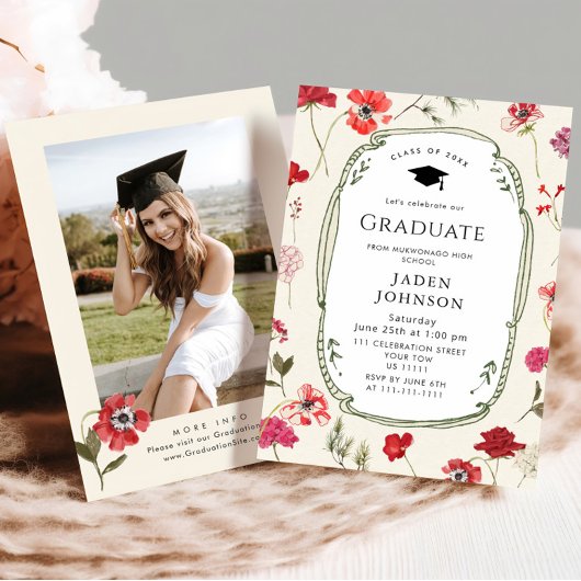 Invitation Watercolor Meadow Wildflower Boho Graduation Party