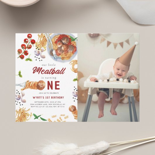 Invitation Watercolor Meatball Italien 1er anniversaire
