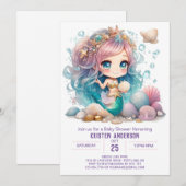 Invitation Watercolor Mermaid se demande Baby shower Invitati (Devant / Derrière)