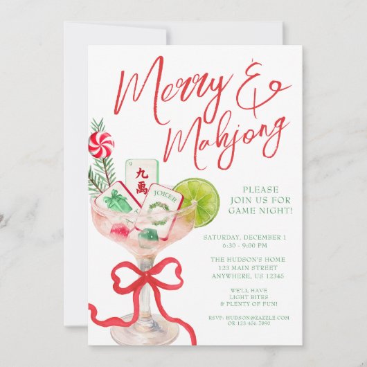 Invitation Watercolor Merry Mahjong Christmas Cocktail Party (Devant)