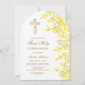Invitation Watercolor Mimosa Arch First Communion (Devant)