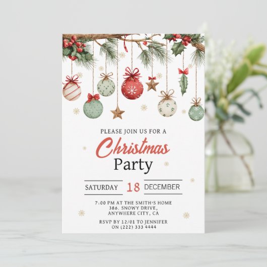 Invitation Watercolor Modern  Ornaments Christmas Party  (Debout devant)