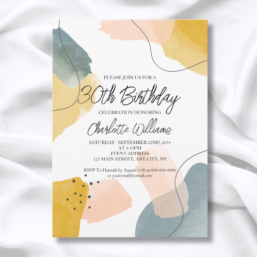 Invitation Watercolor moderne 30e fête d'anniversaire