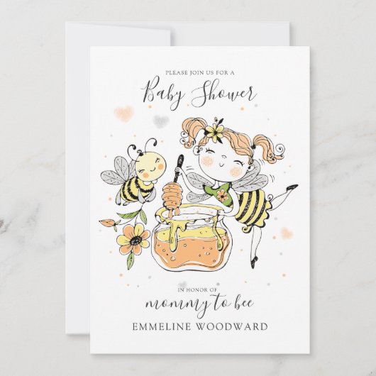 Invitation Watercolor Mommy To Bee Baby Shower (Devant)