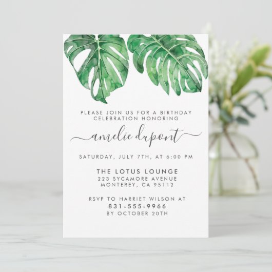 Invitation Watercolor Monstera & Modern Script (Debout devant)