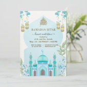 Invitation Watercolor Mosque Iftar Dinner Blue (Debout devant)