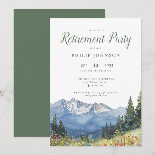 Invitation Watercolor Mountain Fleur sauvage Retraite Party (Devant / Derrière)