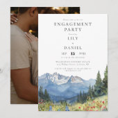 Invitation Watercolor Mountain Flowers Photo Engagement Party (Devant / Derrière)