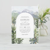 Invitation Watercolor Mountain Forest Arch QR Code Wedding (Debout devant)