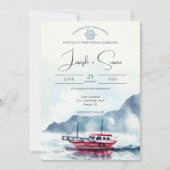 Invitation Watercolor Mountain Glacier Boat Wheel Mariage (Devant)