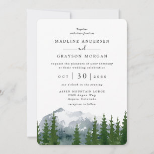 Invitation Watercolor Mountain Rustic Forest Mariage