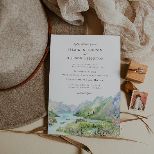 Invitation Watercolor Mountain | Waterton Lakes Wedding