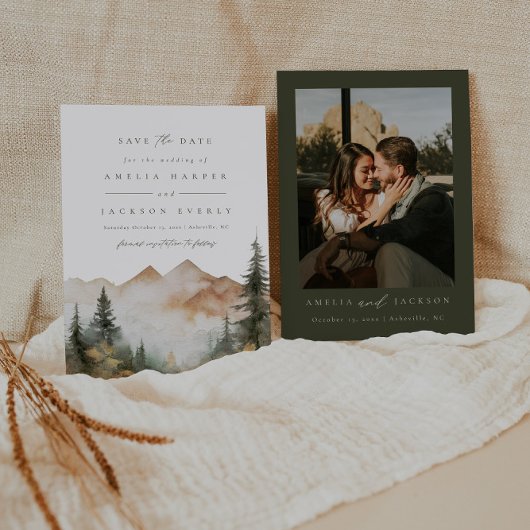Invitation Watercolor Mountain Wedding Enregistrer La Date
