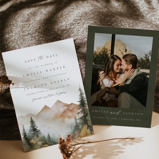 Invitation Watercolor Mountain Wedding Enregistrer La Date