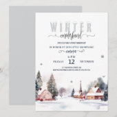 Invitation Watercolor Mountain Winter onederland 1st birthday (Devant / Derrière)