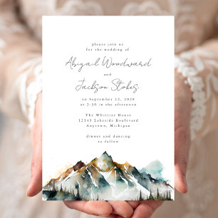Invitation Watercolor Mountains À feuillage persistant Mariag