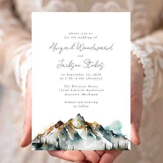 Invitation Watercolor Mountains À feuillage persistant Mariag