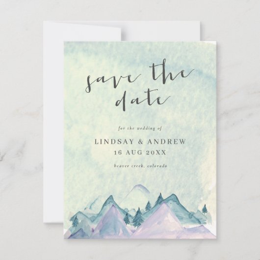 Invitation Watercolor Mountains Wedding Enregistrer la date (Devant)