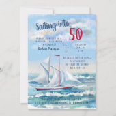 Invitation Watercolor Nautical Sailing Yacht 50e anniversaire (Devant)