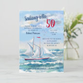 Invitation Watercolor Nautical Sailing Yacht 50e anniversaire (Debout devant)