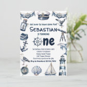Invitation Watercolor Nautical Sailor Boys 1er anniversaire (Debout devant)