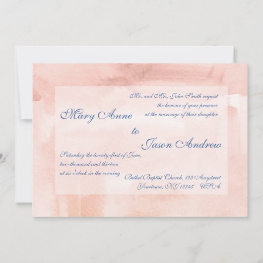 Invitation Watercolor Navy & Blush Mariage (Dos)