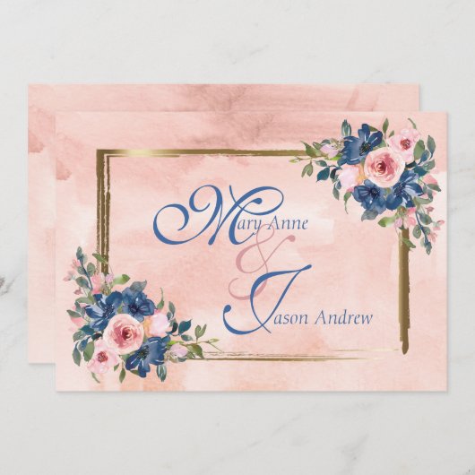 Invitation Watercolor Navy & Blush Mariage (Devant / Derrière)