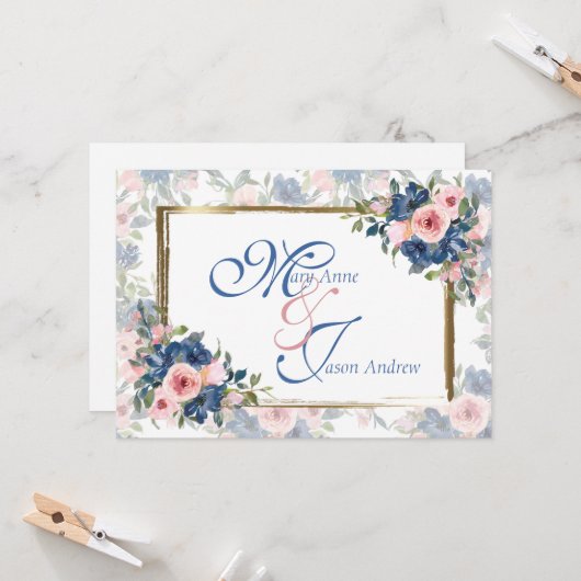 Invitation Watercolor Navy & Blush Mariage (Devant/Arrière en situation)