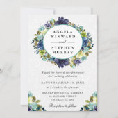 Invitation Watercolor Navy et Blue Wreath Mariage (Devant)