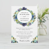 Invitation Watercolor Navy et Blue Wreath Mariage (Debout devant)