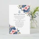Invitation Watercolor Navy et Blush FlorBat mitzvah (Debout devant)