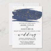 Invitation Watercolor Navy et Gold Sparkle Mariage (Devant)