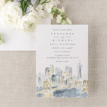 Invitation Watercolor New York City USA Destination Wedding<br><div class="desc">Ce Faire-part de mariage moderne présente un texte chic associé à une belle aquarelle représentant une ligne d'horizon new-yorkaise représentant le pont Brooklyn. Suite de mariage complète correspondante disponible.</div>