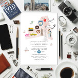 Invitation Watercolor New York USA Destination Wedding<br><div class="desc">USA carte thème New York destination invitation de mariage avec des icônes américaines célèbres. Tous les éléments sont entièrement personnalisables.</div>