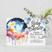 Invitation Watercolor Night Sky Baby shower (Debout devant)