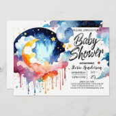 Invitation Watercolor Night Sky Baby shower (Devant / Derrière)