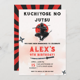 Invitation Watercolor Ninja Warrior Martial Arts Boy Birthday