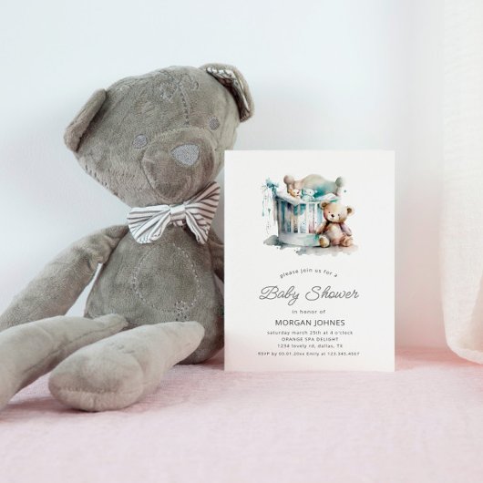 Invitation Watercolor Nursery Teddy Bear Baby shower