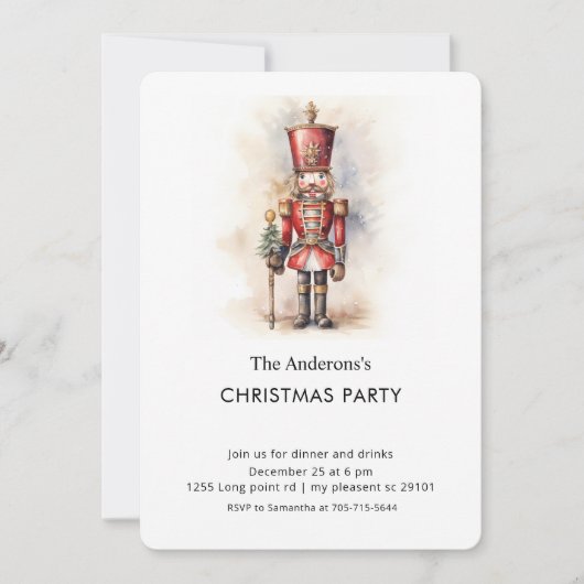 Invitation Watercolor Nutcracker Christmas Party  (Devant)