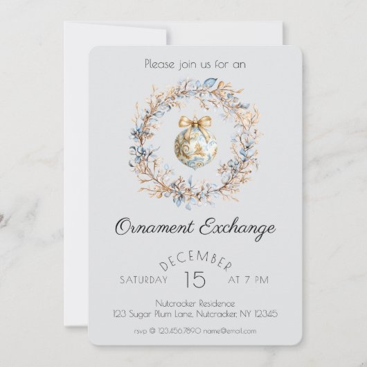 Invitation Watercolor Nutcracker Orament Exchange Party (Devant)