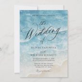 Invitation Watercolor Ocean Beach Élégant Mariage de script (Devant)