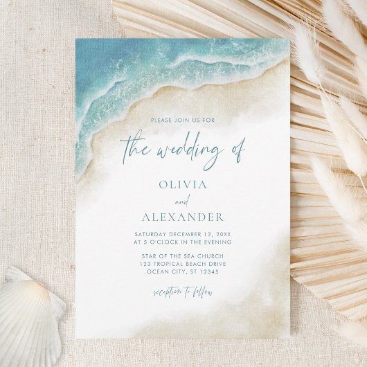Invitation Watercolor Ocean Beach Mariage