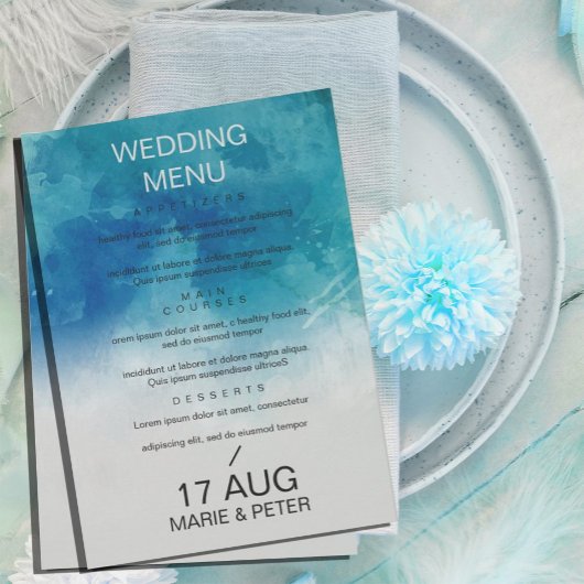 Invitation Watercolor Ocean Beach Menu Mariage d'été