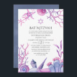Invitation Watercolor Ocean Life Bat mitzvah<br><div class="desc">Invitations de bat mitzvah à thème Whimsical rose et bleu océan avec fougères de mer,  algues,  corail,  coquillages et étoiles de mer conçues pour être rapidement et facilement customisé à vos spécificités d'événement.</div>