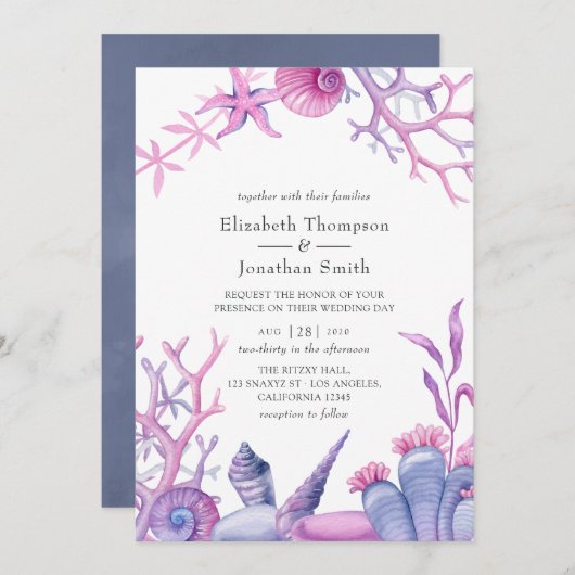 Invitation Watercolor Ocean Life Mariage (Devant / Derrière)