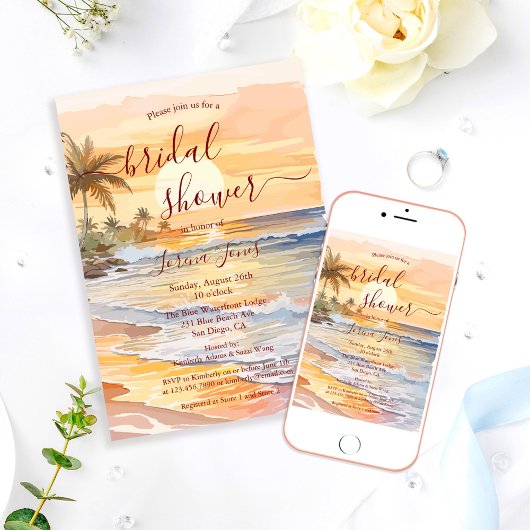 Invitation Watercolor Ocean Seaside Beach Bridal Shower