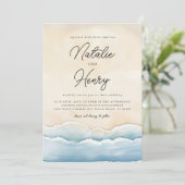 Invitation Watercolor Ocean Wave Beach Wedding Photo (Debout devant)