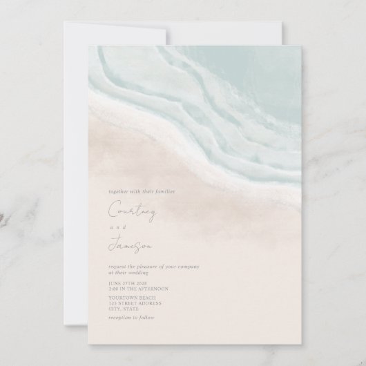 Invitation Watercolor Ocean Waves Beach Wedding (Devant)
