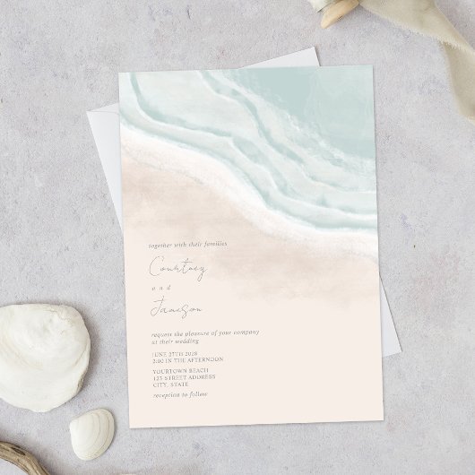 Invitation Watercolor Ocean Waves Beach Wedding