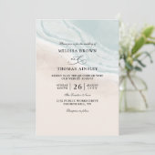 Invitation Watercolor Ocean Waves Budget QR Code Wedding (Debout devant)
